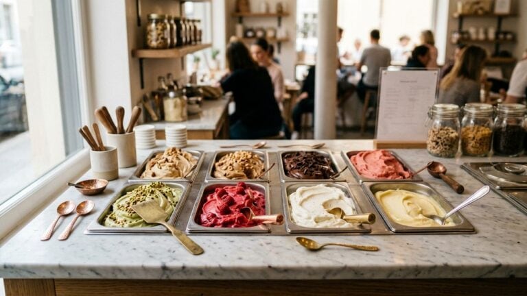 Franchise es krim Indonesia 2026 modal margin pasar — display gelato artisanal La Gelato Academy