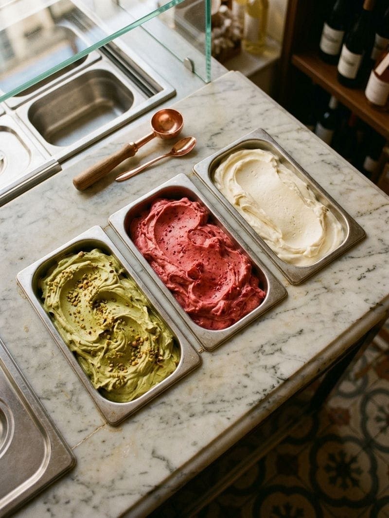 Vitrine gelato artisanal La Gelato Academy alternative franchise de glace Indonésie