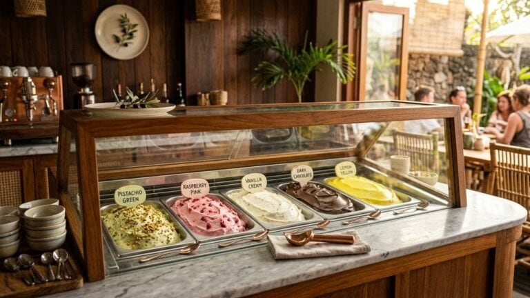 Gelato ice cream price in Indonesia from cup to liter display case