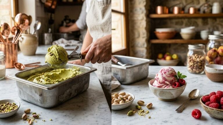 Kursus es krim gelato — perbedaan visual antara gelato artisanal Italia dan es krim konvensional