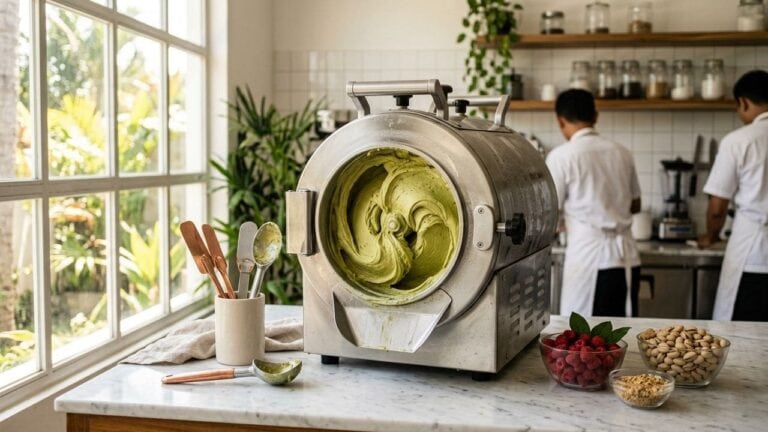Mesin es krim batch freezer untuk produksi gelato Italia di laboratorium La Gelato Academy