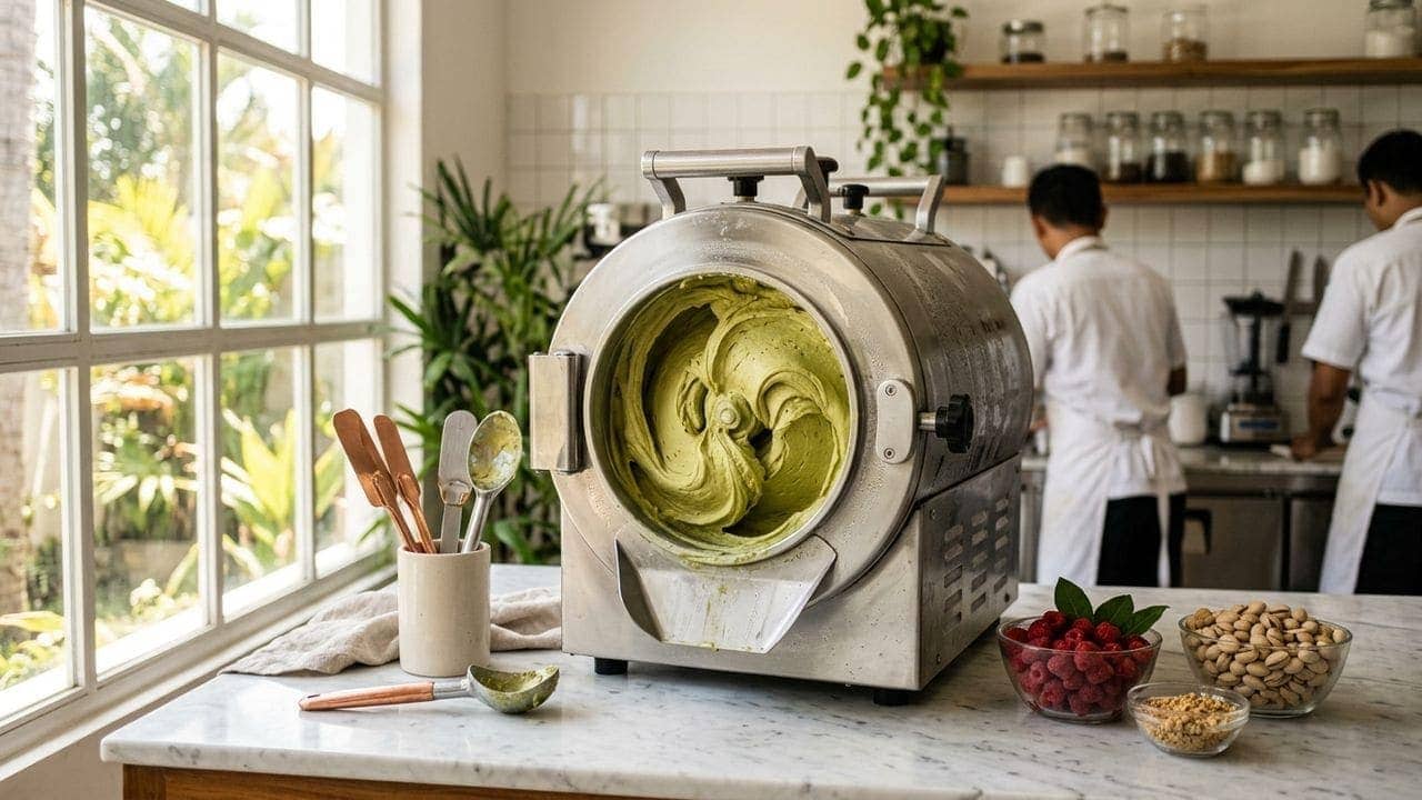 Machine à glace pour la production de gelato italien dans le laboratoire de La Gelato Academy