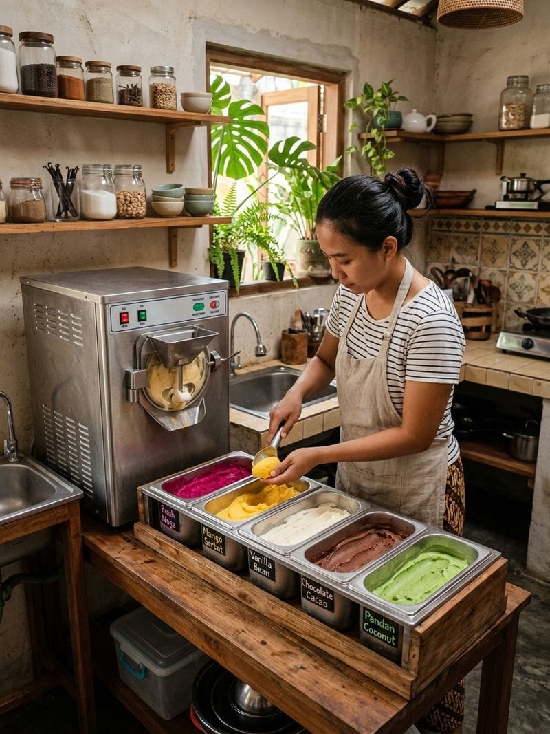 Perbedaan gelato dan es krim dari sisi modal usaha — setup compact cold process La Gelato Academy di Yogyakarta mulai Rp 24,9 juta