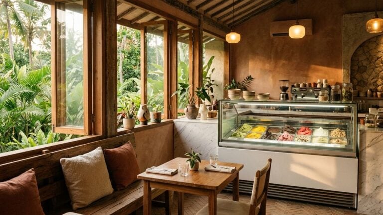 Suasana kafe gelato Italia di kawasan wisata Jogja Selatan dengan tempo gelato prawirotaman