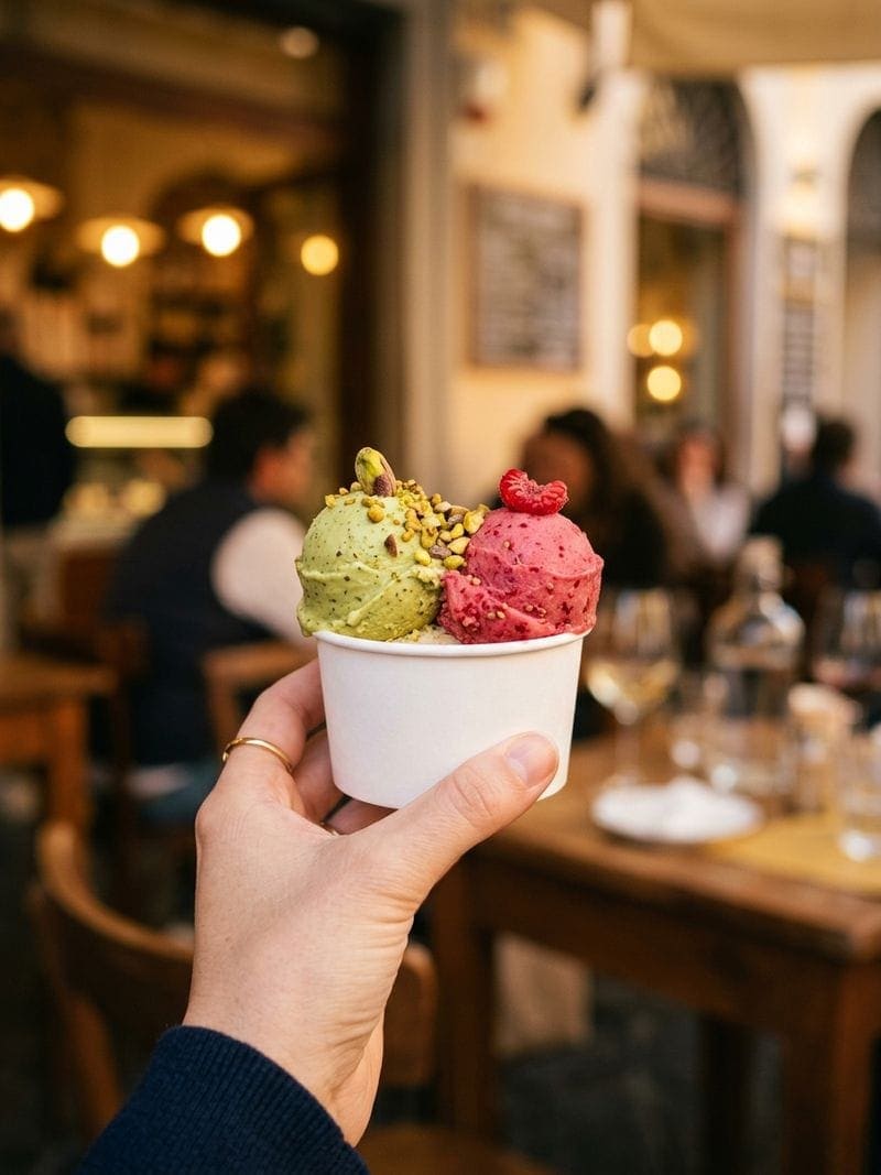 Large choix de saveurs de gelato dans la vitrine de tempo gelato prawirotaman Jogja