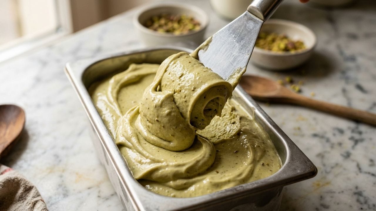 Beda gelato dan ice cream terlihat dari tekstur padat dan cara penyajian dengan spatula — gelato artisanal cold process La Gelato Academy