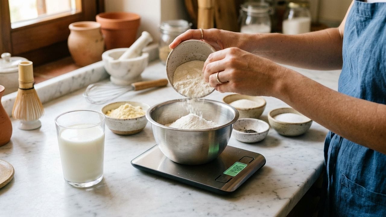 Belajar membuat gelato di rumah dengan menimbang bahan secara presisi