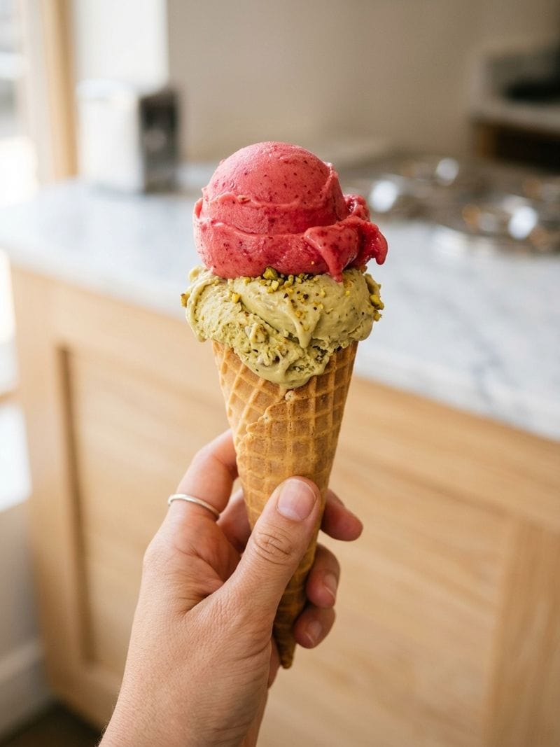 Hasil belajar membuat gelato — gelato artisanal Italia siap disajikan
