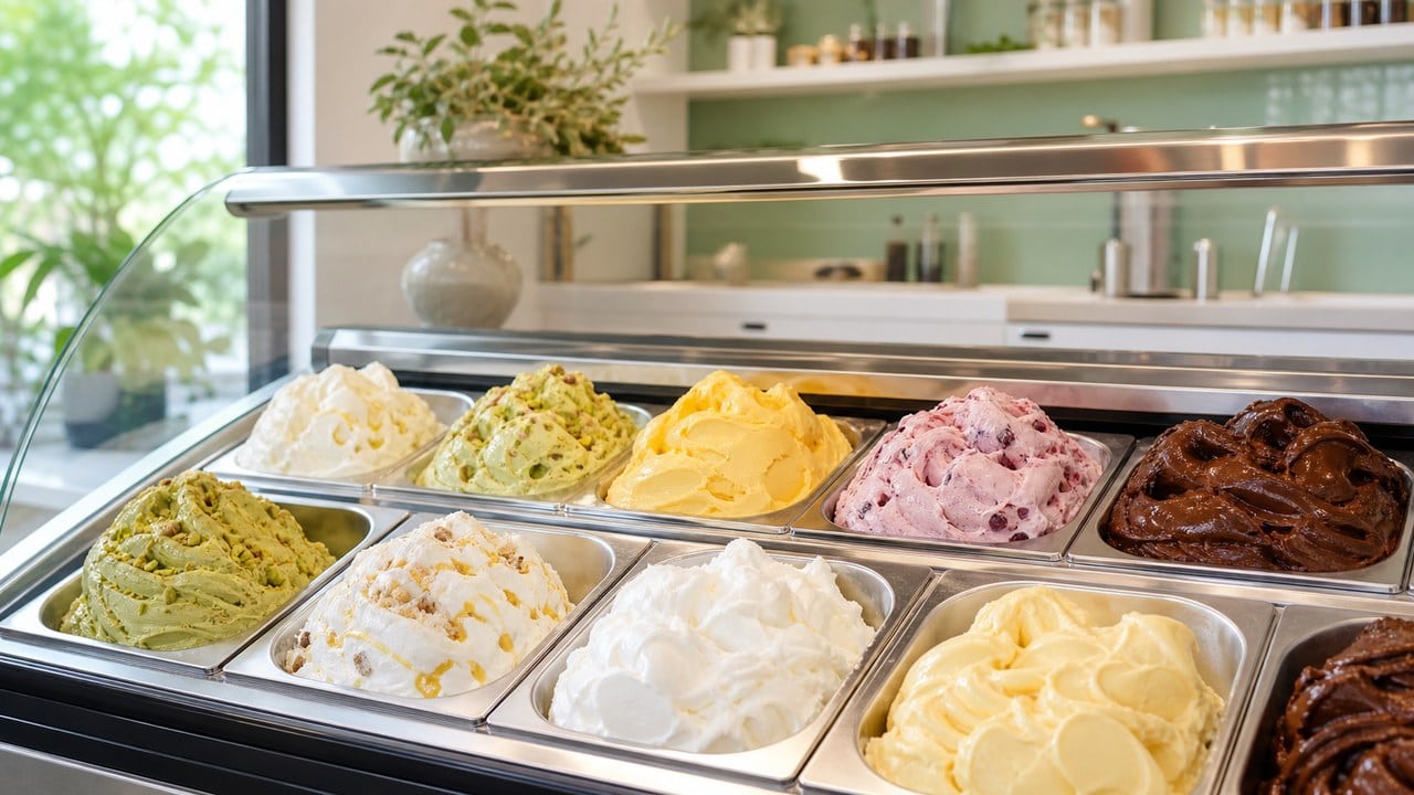Showcase gelato profesional untuk bisnis gelato artisanal