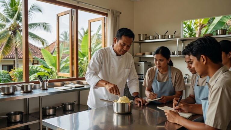 Peserta kursus gelato pemula belajar membuat base gelato di laboratorium Yogyakarta