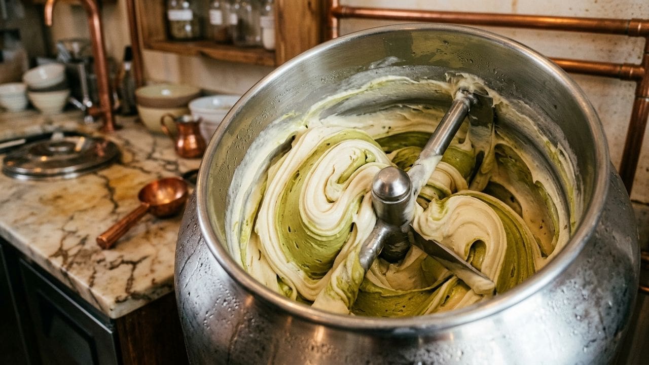Batch freezer untuk produksi gelato artisanal dengan tabung pendingin di lab