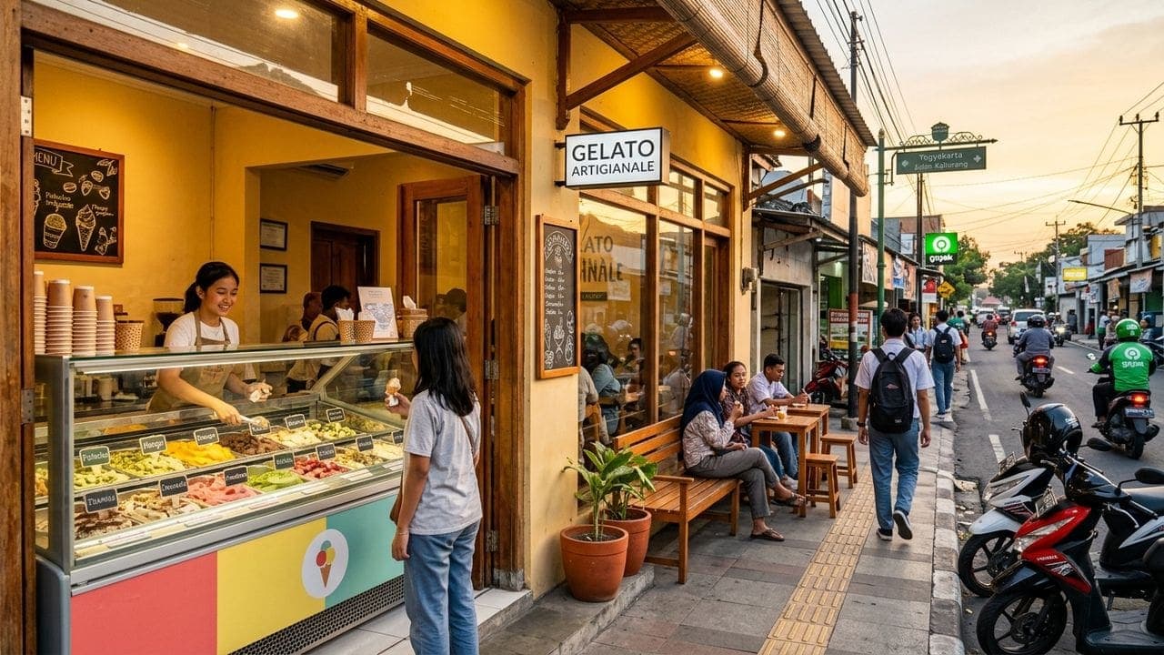 Tempo Gelato Kaliurang storefront serving Italian gelato on Jalan Kaliurang, Yogyakarta