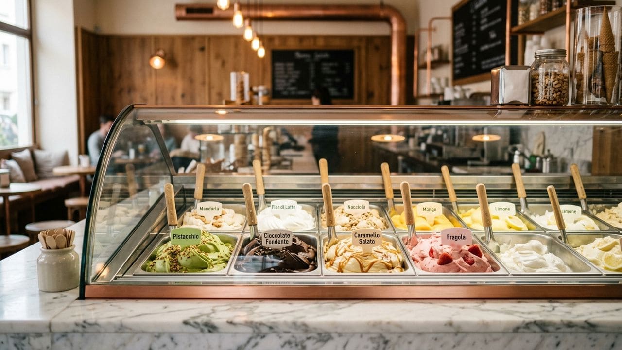 Etalase gelato Italia natural ala Vilo Gelato di gelateria Senopati Jakarta